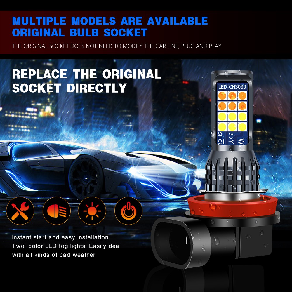 1 Pc Lampu Strobo LED 24SMD H8 H11 Dua Warna Dengan 4 Mode Untuk Fog Lamp Dan Headlight Mobil