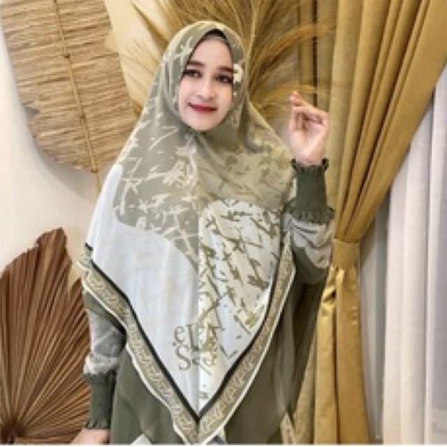 LINA SUKIJO/Khimar Kiara Green by Lina sukijo/khimar print/khimar elegan