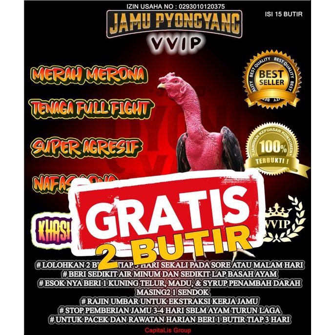 jamu pyongyang kemasan vvip isi 15+2 butir,jamu ayam laga jamu ayam bangkok jamu herbal