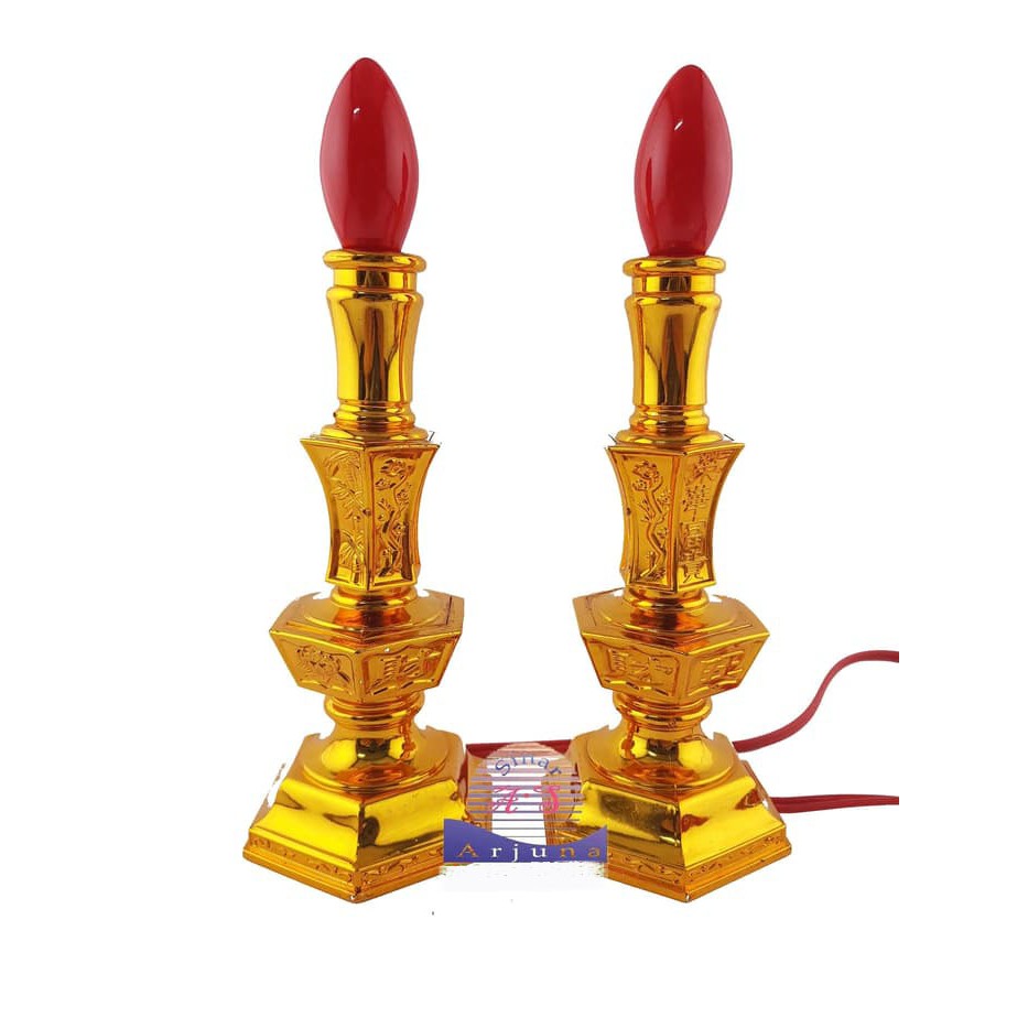 lampu lilin listrik segi enam dan bulat warna emas 17 cm