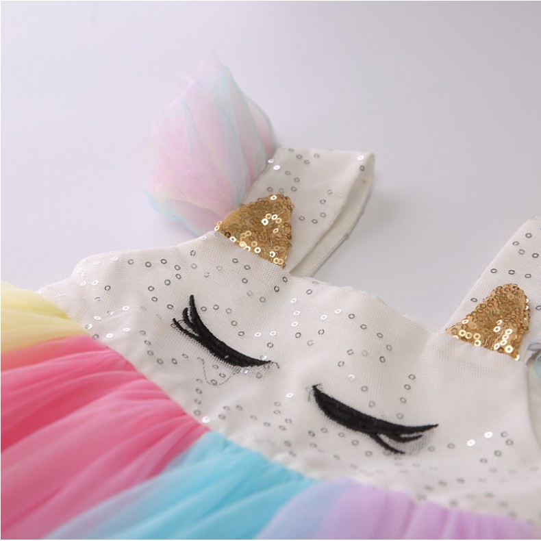 Unicorn Dress Anak Kartun Lucu Pelangi Gaun princess cewek Gadis Import