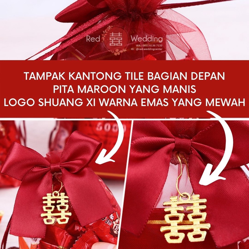 KANTONG TILE MAROON lengkap dengan pita dan Logo SHUANG XI