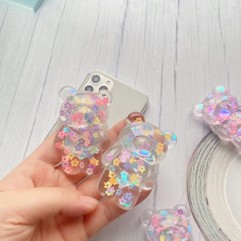 Flower Bear Glitter Popsocket Phone Holder Pegangan HP Lucu