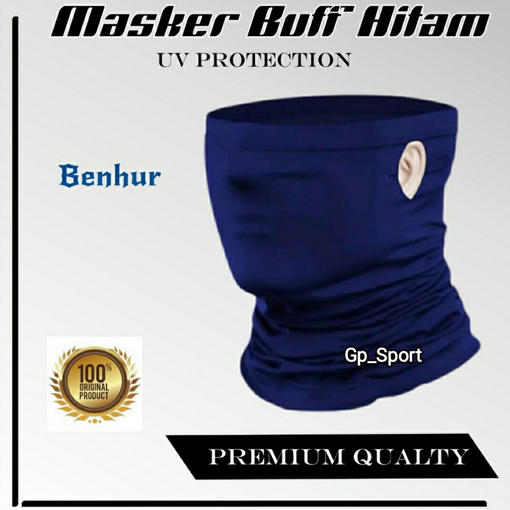 Masker Buff Bandana Pria Pengendara Motor Biru Polos Tebal Premium