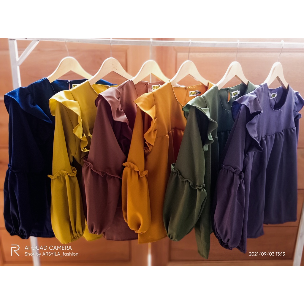 RIANA RUFFLE BLOUSE JUMBO XXL XL L BLOUSE REMPEL BALON BAJU ATASAN BLOUSE WANITA KOREAN STYLE