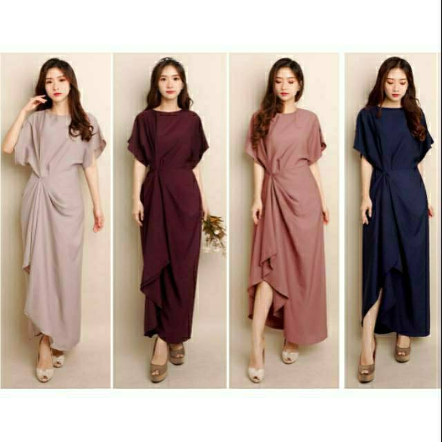 ❣️ SPECIAL PRICE ♡ PREMIUM ♡ ORIGINAL ! RAISA VINTAGE PLAIN ASYMMETRIC FRONT RAMPLE LONG MAXI RUFFLE DRESS