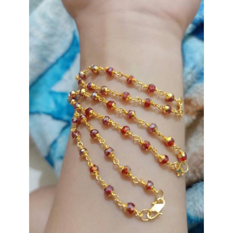 GELANG TANGAN PERAK 925 KRISTAL MERAH DEWASA LAPIS EMAS 24K