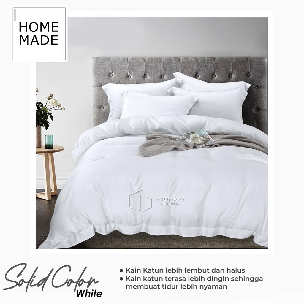 Bedcover Set Katun Premium Homemade Putih Polos Hotel Bantal Bingkai Ukuran 160x200 & 180x200 Bed Co