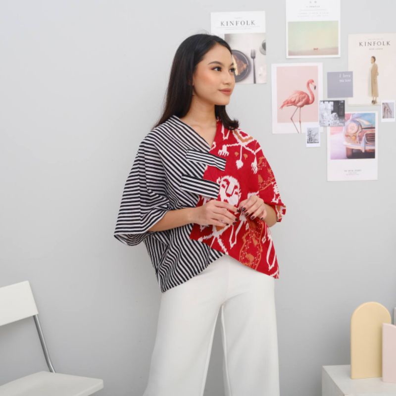 ATASAN WANITA BATIK CEWEK CROP TOP BLUS BATIK WANITA MODERN MOTIF ETNIK TRIBAL VIRAL BLUS KANTOR MUR