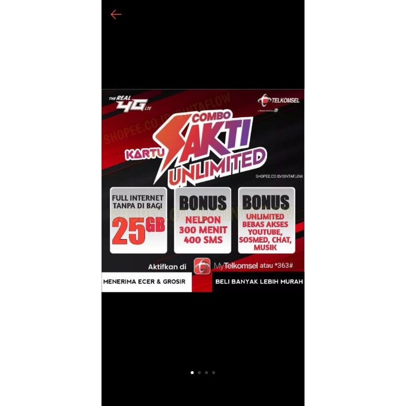 Kartu sakti 25gb unlimtd pulsa 100.000 dan 17gb pulsa 75.000