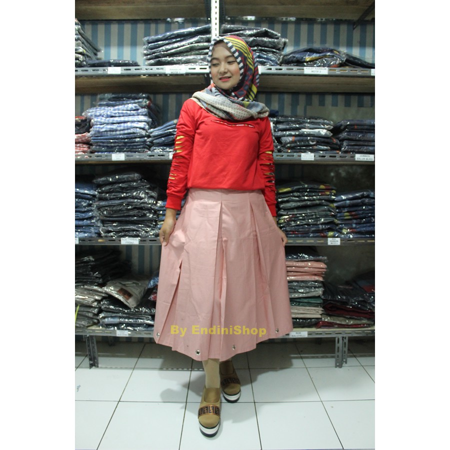 Rok Wanita Panjang 7/8 Bot Ring Numia Namira Maxi Skirt Modis Pakaian Wanita-Peach