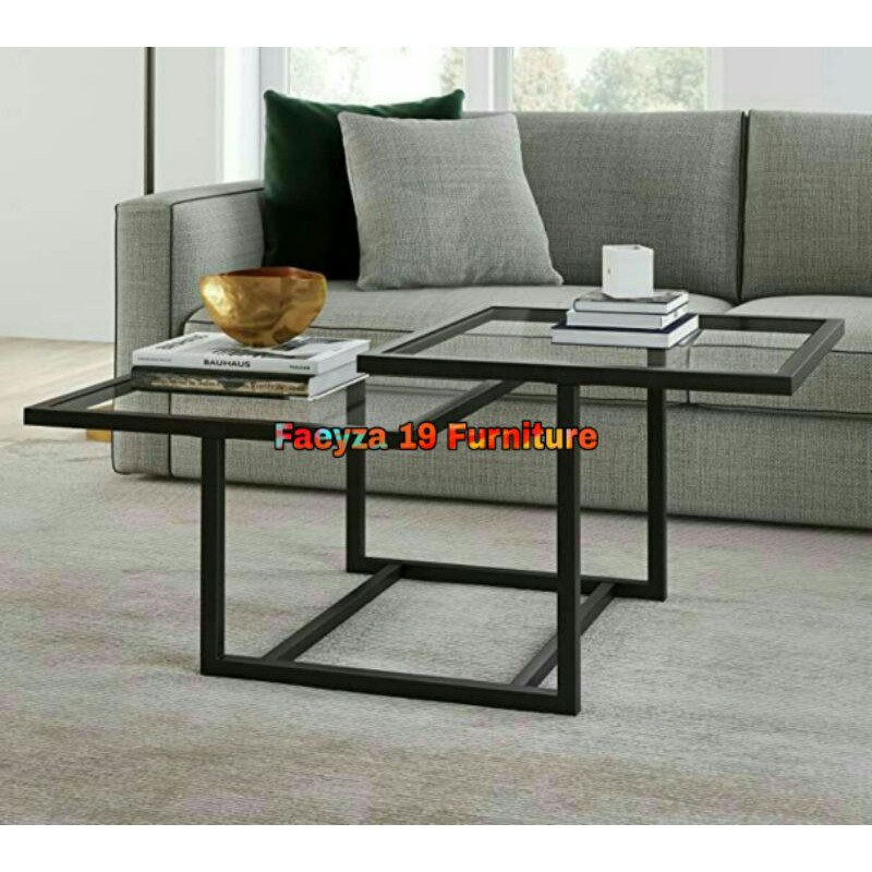 Meja Kaca Kaki Besi Rodio