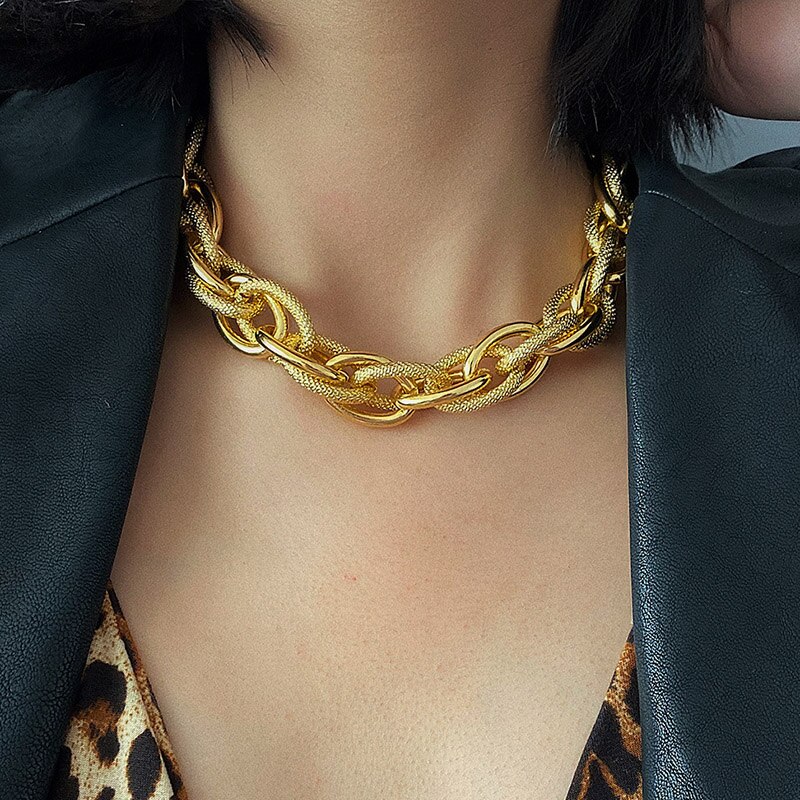 Unisex Hip-hop Punk Necklace Exaggerated  Female Street Shot Threaded Big golden chain Necklace