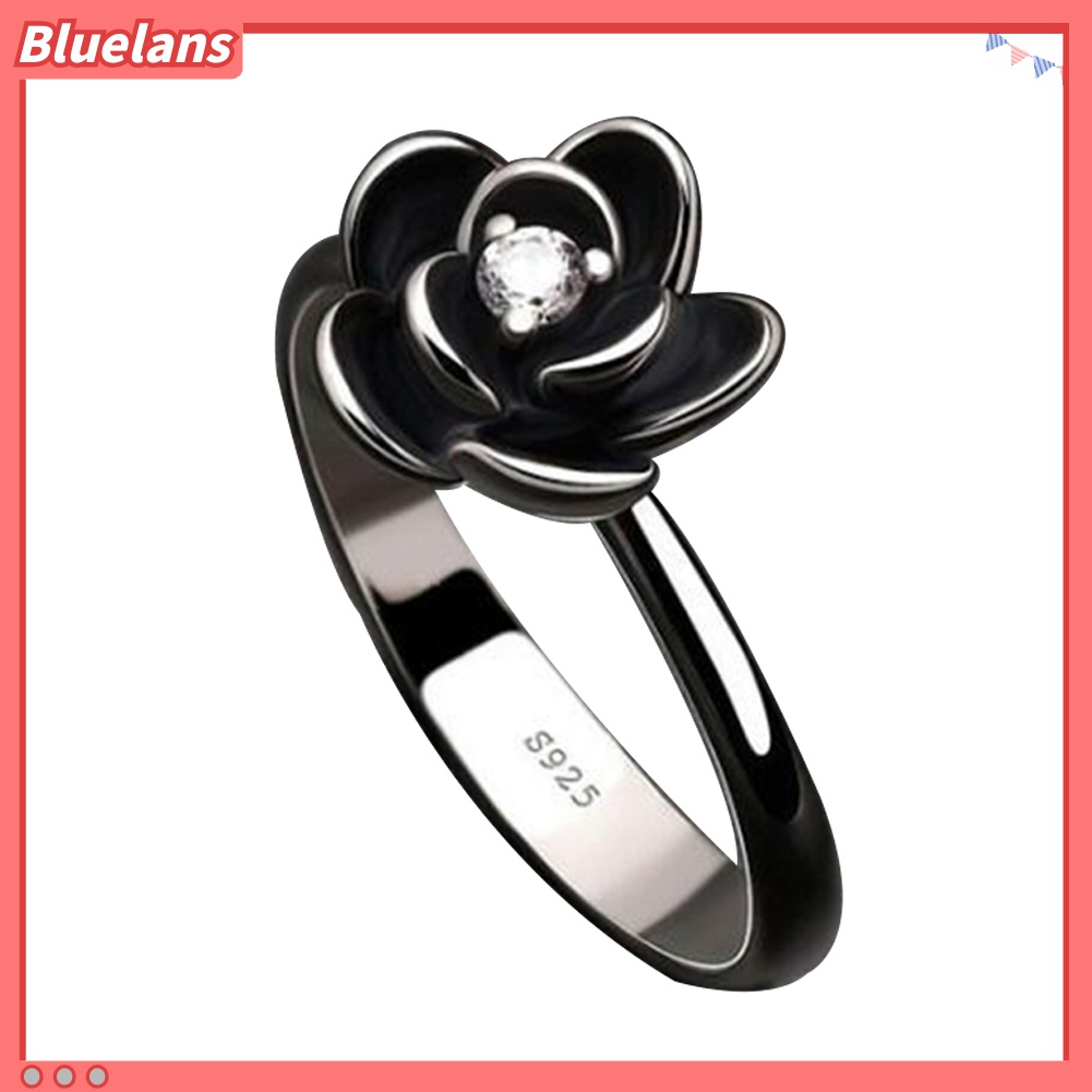 Bluelans Cincin Bentuk Bunga Lapis Silver Aksen Berlian Imitasi Untuk Pengantin Wanita