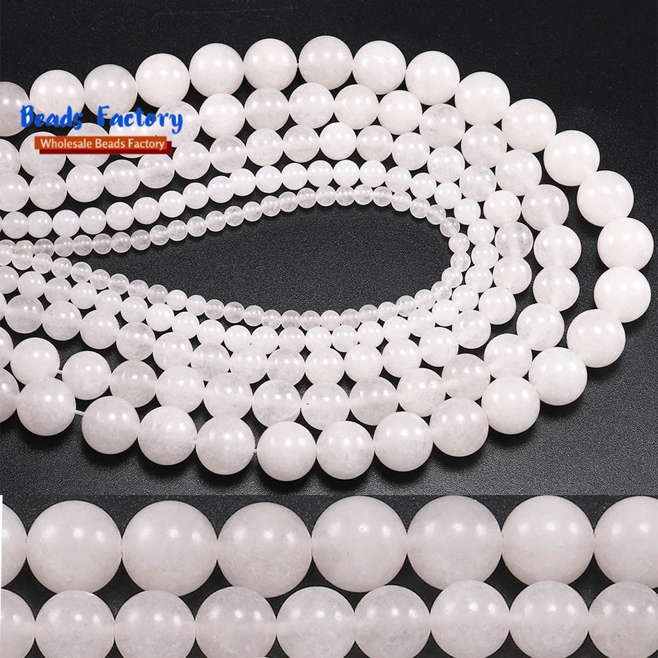 1strand Manik-Manik Batu Akik Carnelian Bulat Putih Ukuran 4-12mm Untuk Membuat Perhiasan Gelang Kalung