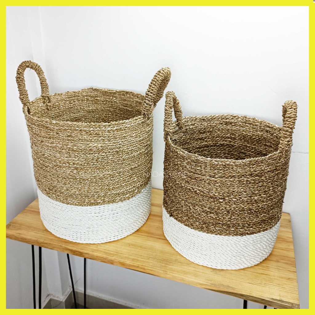TERMURAH!Keranjang Laundry Anyaman Seagrass with Handle / Wadah Baju Kotor / Storage Box Multifungsi