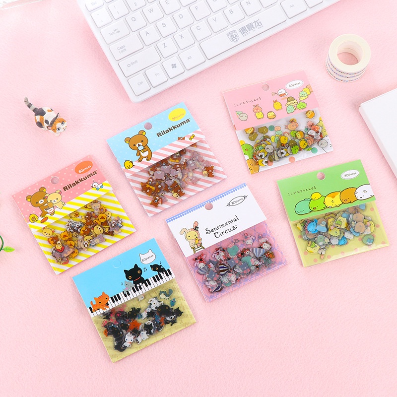 

F Jepang Kreatif Stiker Rilakkuma Stiker Pack Lucu Alat Tulis Siswa Album Foto DIY Stiker Dekoratif 80 Buah