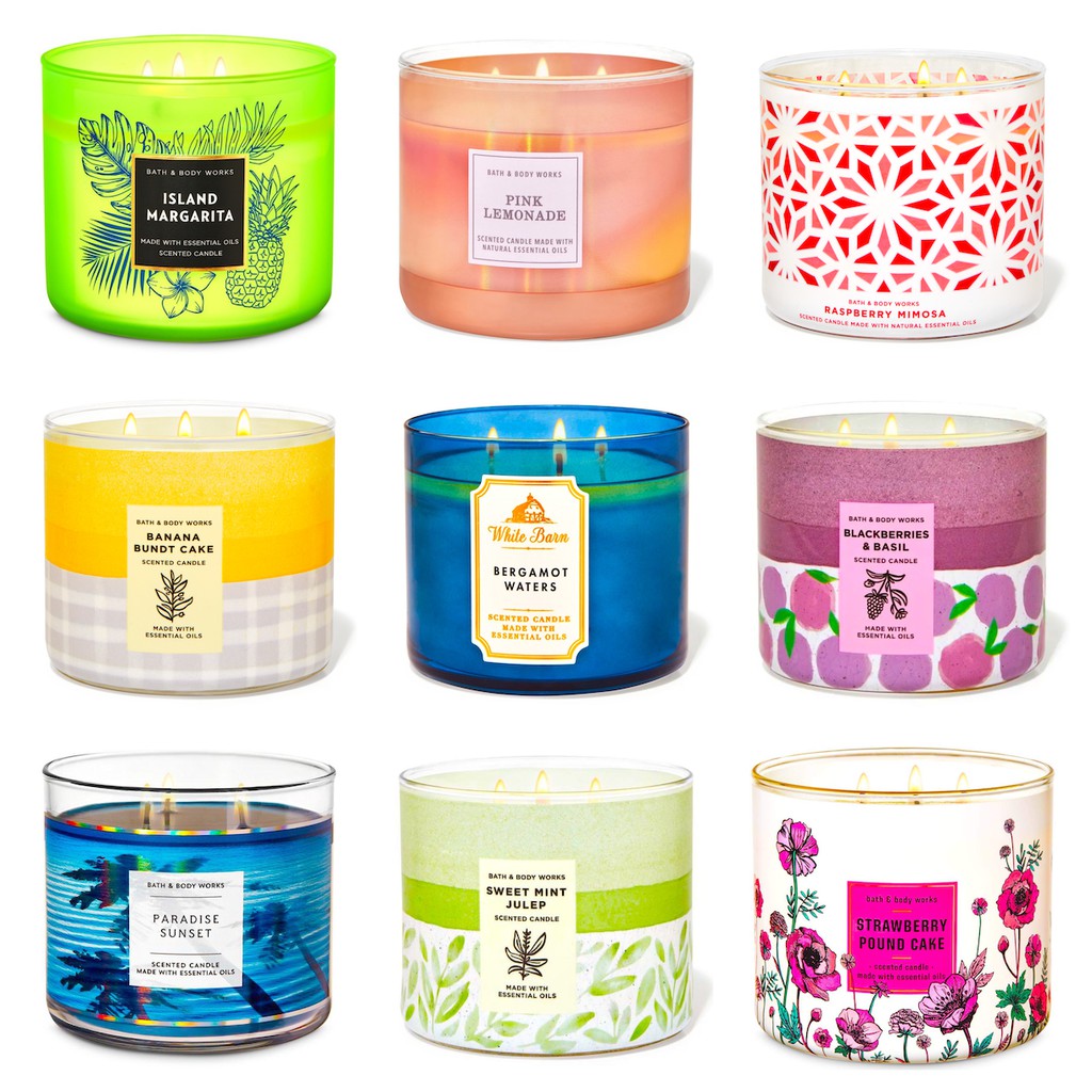 Bath & Body Works BBW White Barn Spring Summer Tropical Beachy Scents Scented Aromatherapy 3-wick Ca