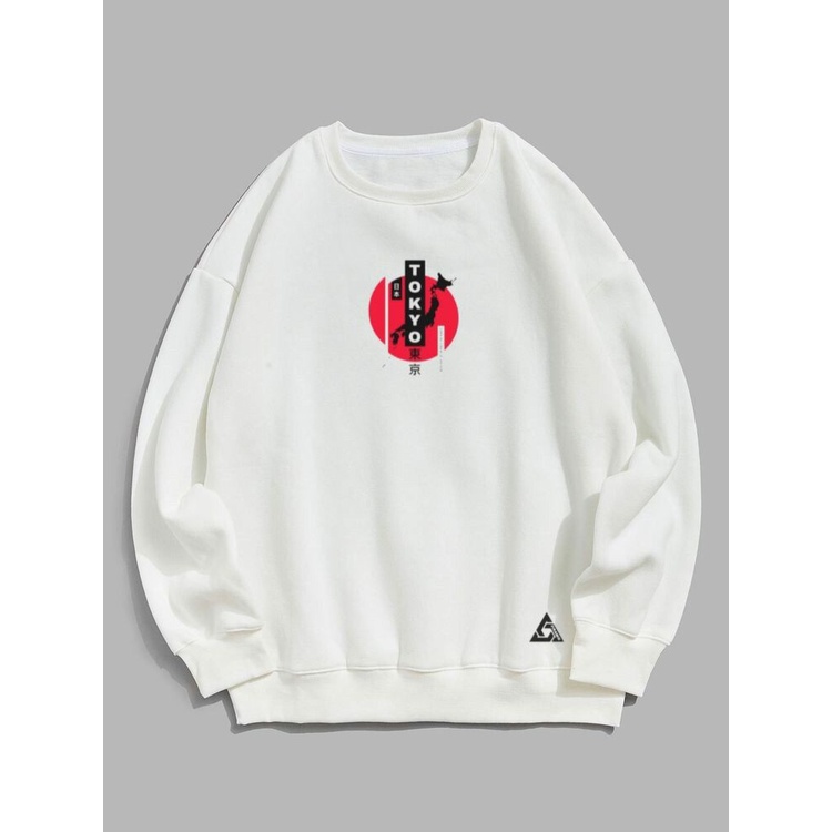 Crewneck Oversize Bestseller Ukuran Jombo XXL Warna Putih Bisa [COD] Tulisan Tokyo Jepang Sweatshirt Keren Anak Muda Sweater Original Distro