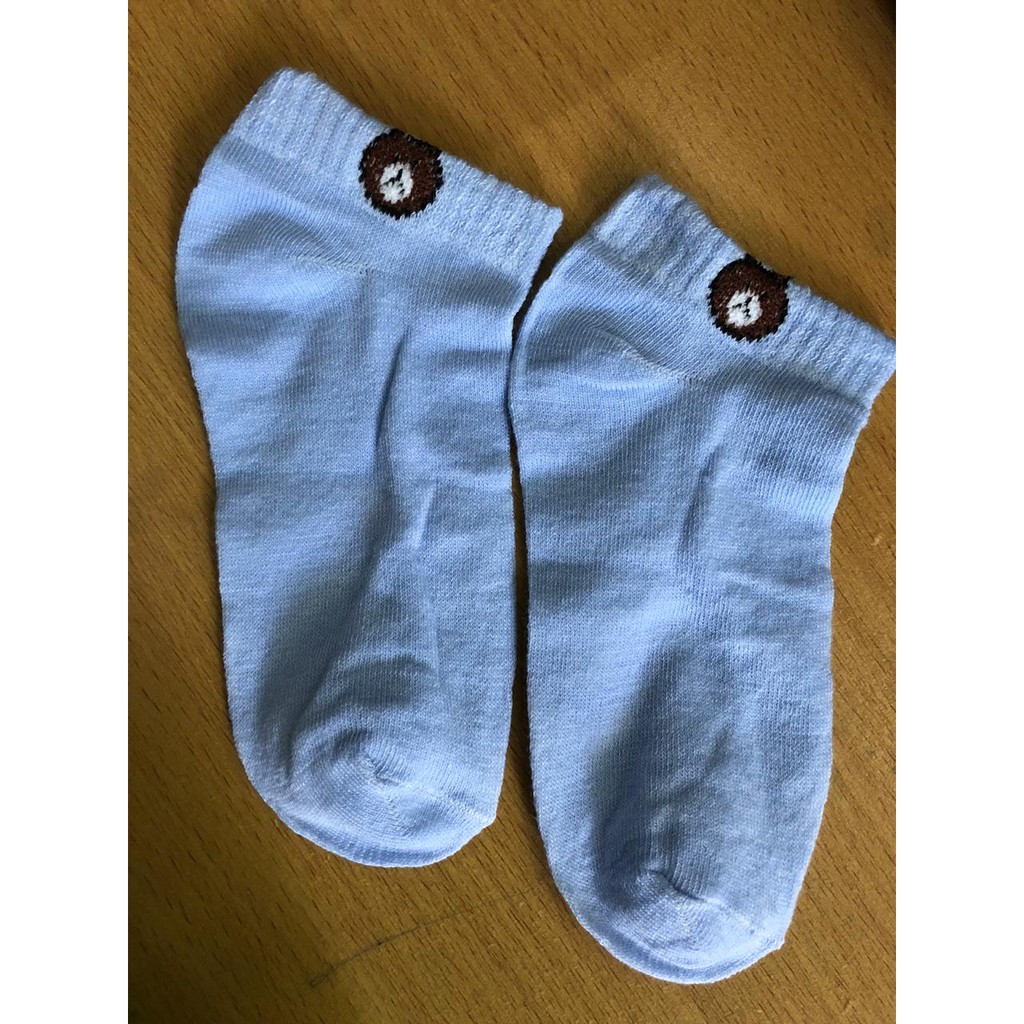 ⭐Bobastore⭐ R109 Kaos Kaki Fashion Unisex Motif Line Brown Wanita Pria Murah Kaus Semata Ankle Socks-BIRU MUDA