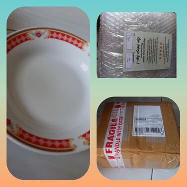 Piring Makan Motif Kotak Merah / Ukuran 23cm / Piring Besar