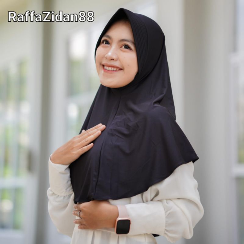 Jilbab Bergo Hamidah Jersey | Bergo Sport Jersey Premium | Kerudung Sekolah Size M-BLACK