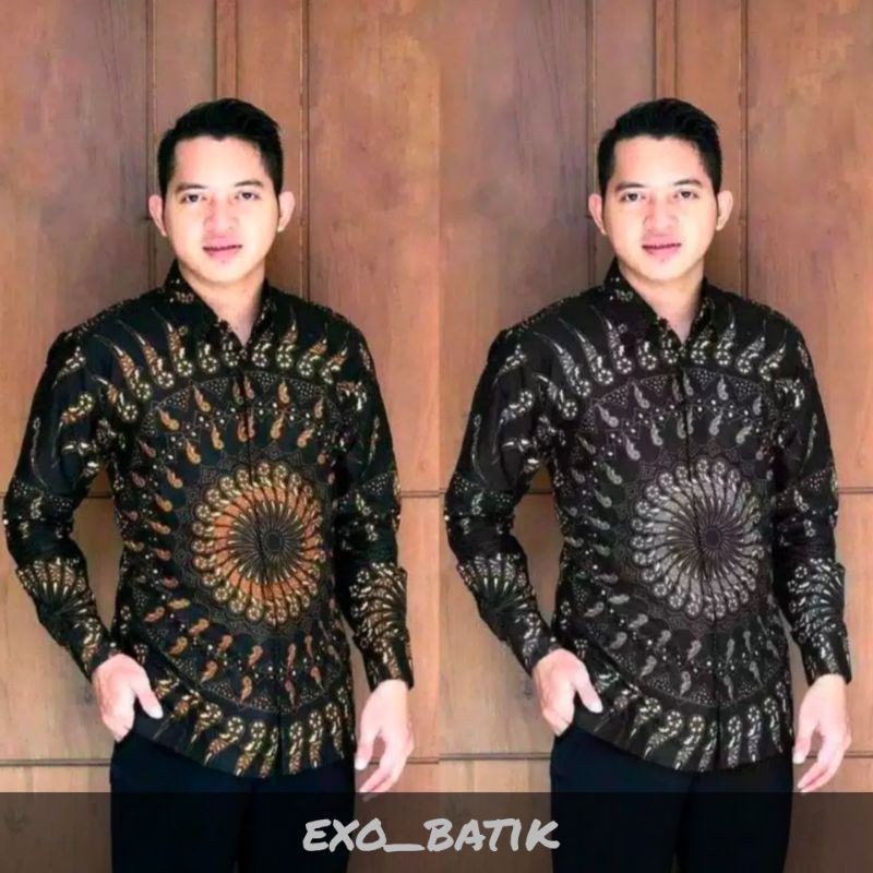 Kemeja Batik Pria Lengan Panjang BATIK BERKAHTURAH SIZE M L XL XXL BSWART BatiK HRB026 Kenongo Hem Panjang Padi