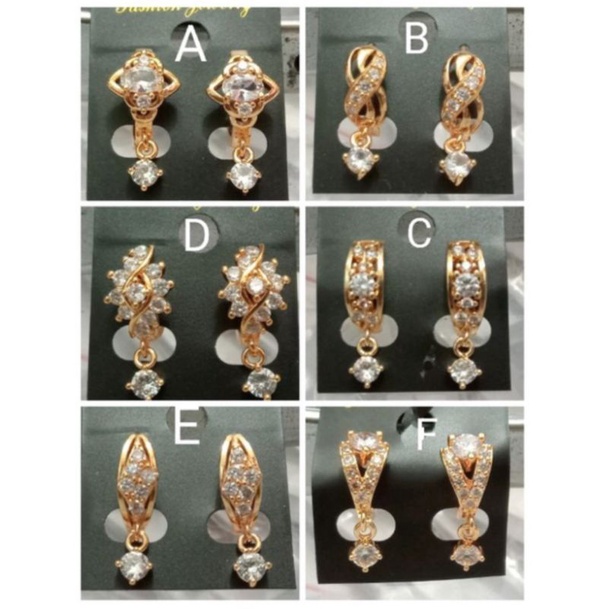 RL373. Anting xuping wanita lapis emas dgn mata zircon