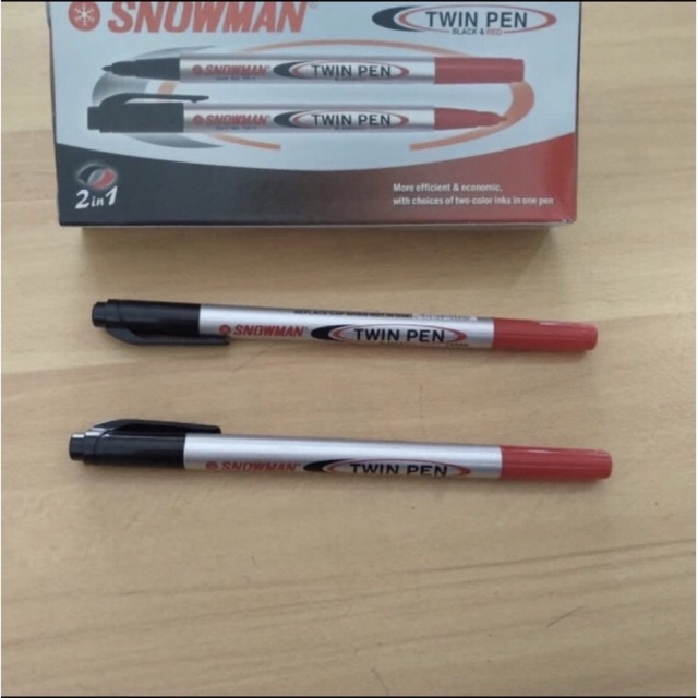 

spidol snowman kecil hitam merah twin pen black red 2in1 pulpen tinta pena bollpoint 2 warna boolpoint ballpoint
