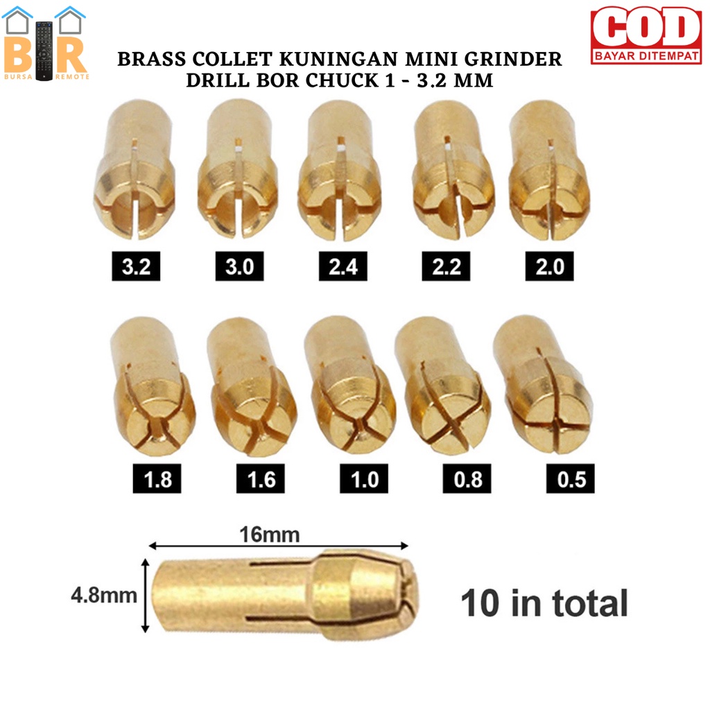 Chuck Mata Bor Mini Grinder Drill Brass Collet Kuningan 1 - 3,2mm