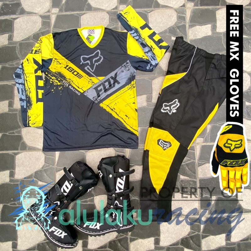 Jersey, Celana, Sarung Tangan &amp; Sepatu Fullprint with Protectors Fullset MX Trail Motocross - Paket Bundling FOCTFG191501-F47