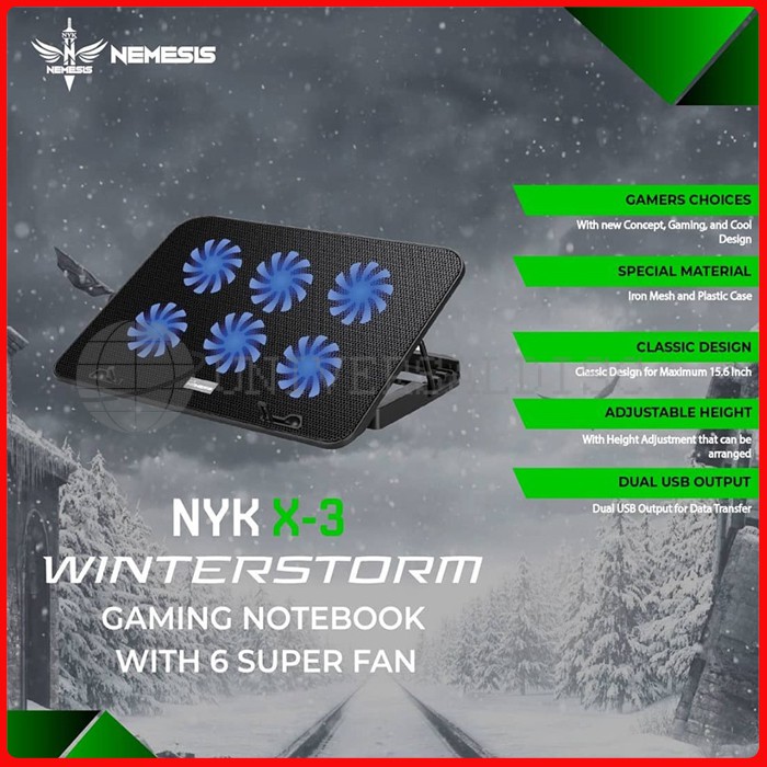 NYK Nemesis X-3 Winterstrom Cooler pad 6 LED Fan - Cooling pad NYK X3 - Fan Cooler - kipas laptop