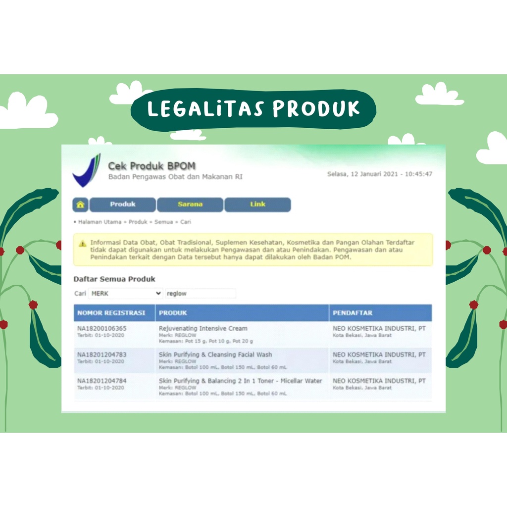 Paket Skincare Glowing Treatment Reglow / Pemutih Pencerah Wajah Free Pouch Premium Termurah-6