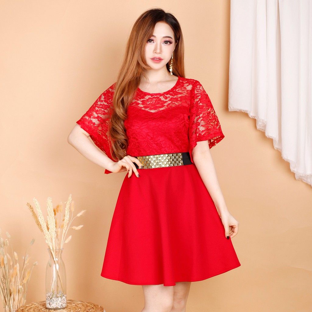 Kathryn collection # 114 Dres rok mekar scuba import premium kombinasi brukat gliter free belt