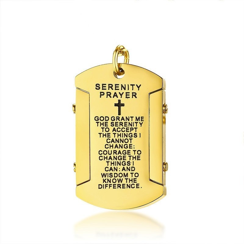 Retro Black Wisdom Serenity Prayer Steel Dog Tag Necklace Pendant for Men Christian Jewelry With