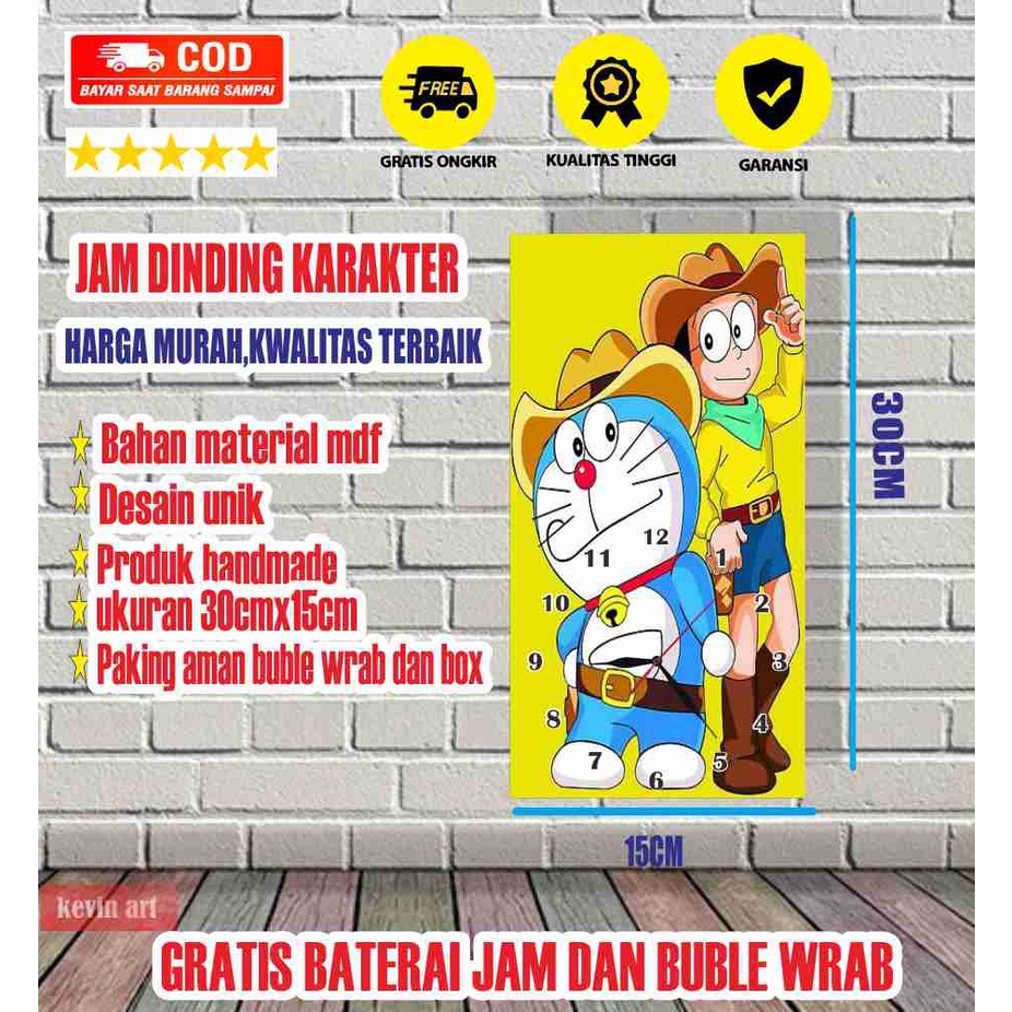 JAM DINDING KARAKTER DORAEMON MINIMALIS UNIK BESAR KAYU VINTAGE SOUVENIR JAM CAFE Kevinart