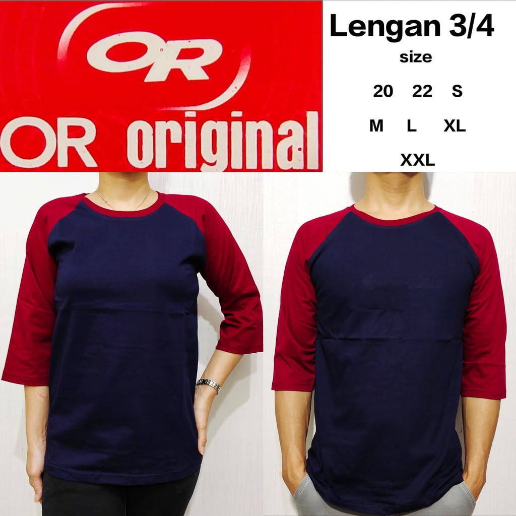 Kaos Polos Reglan Navy Lengan Maron 3/4 20 22 S M L XL XXL