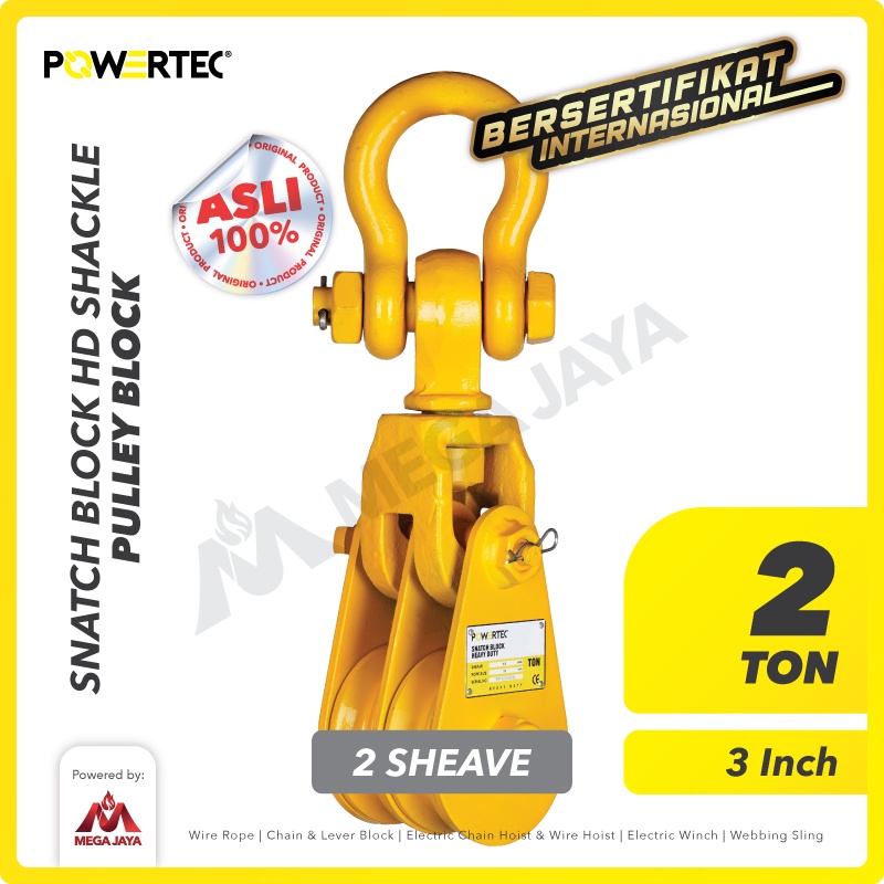 POWERTEC Snatch Block / Pulley Block Shackle 2 Ton - 3" HD 2 Sheave