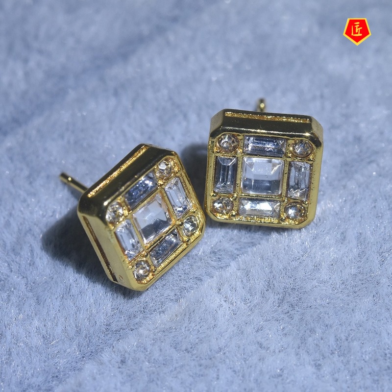 [Ready Stock]Creative Inlaid Square Diamond Stud Earrings