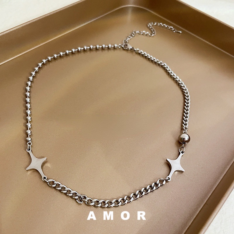 Kalung Rantai Bahan Stainless steel Desain Bintang Mosaic Ukuran Kecil Gaya Hip Hop Untuk Wanita 2022