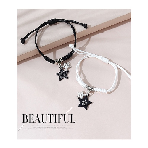 LRC Gelang Tangan Fashion Black+white Five-pointed Star Letter Bracelet Set Y65668