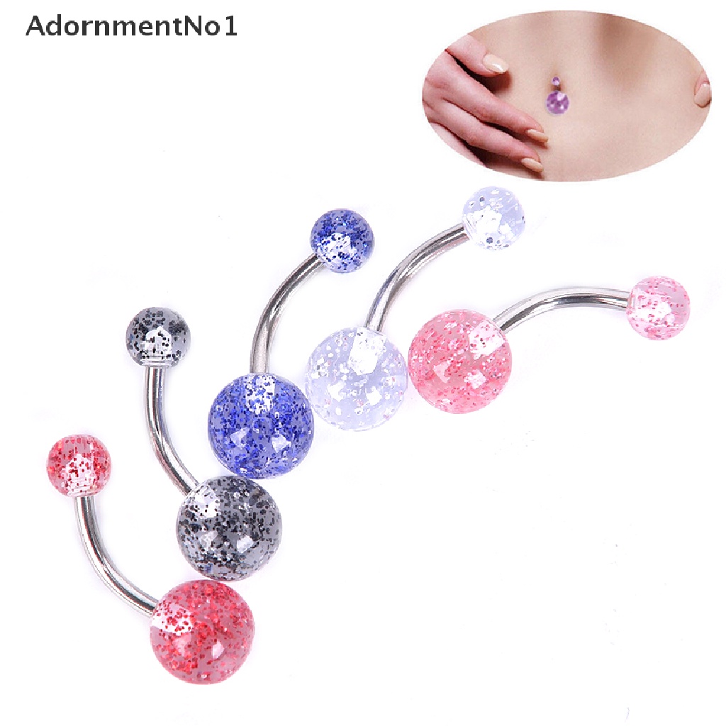 (AdornmentNo1) 8pcs / Set Cincin Tindik Pusar / Perut Desain Barbell Hias Glitter Warna Warni Untuk Wanita