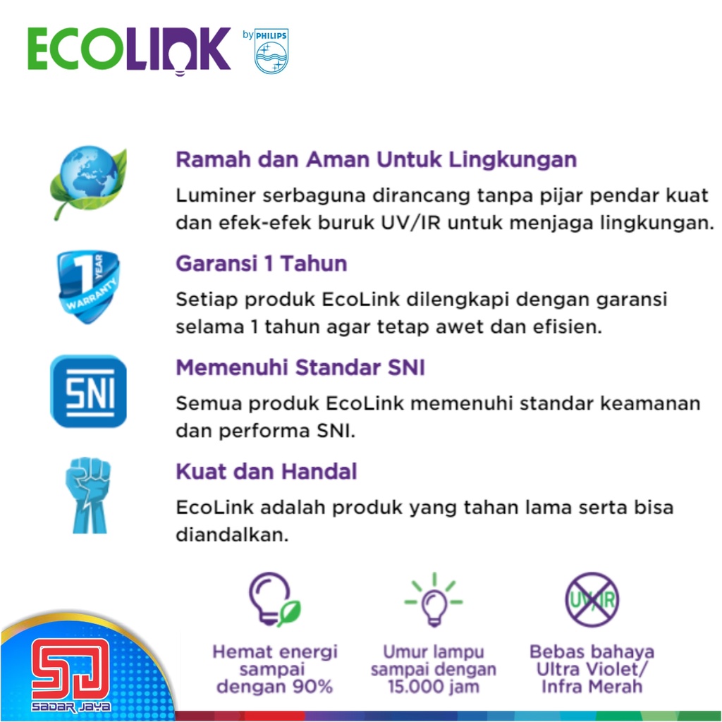 ECOLINK Lampu Emergency 8W LED Rechargeable 8Watt Bulb Bohlam Darurat 8 Watt - 6500K Cool White Putih