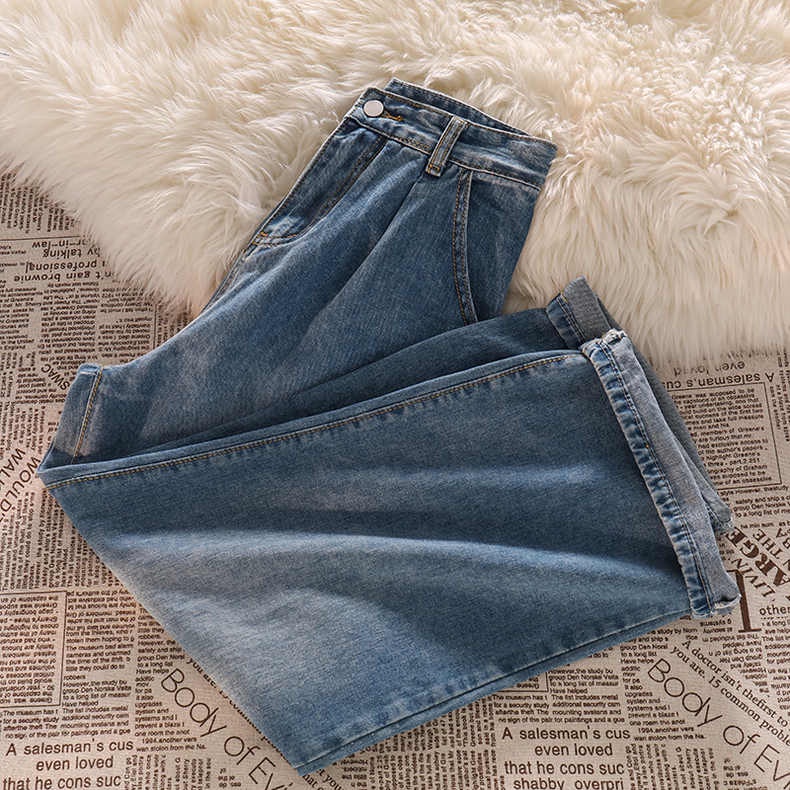 Biru retro Korean Highwaist Kulot Celana Jeans Wanita