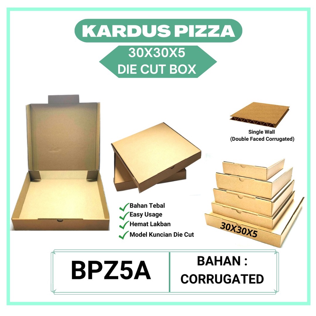 Kardus Pizza 30X30X5 Die Cut Eflute (BPZ5A-Corrugated)