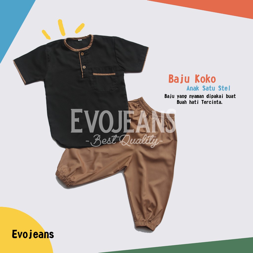 Grosir Baju Koko Anak Setelan Baju dan Celana Umur 0-6 Tahun Bahan Toyobo Premium Adem Lembut - Evo