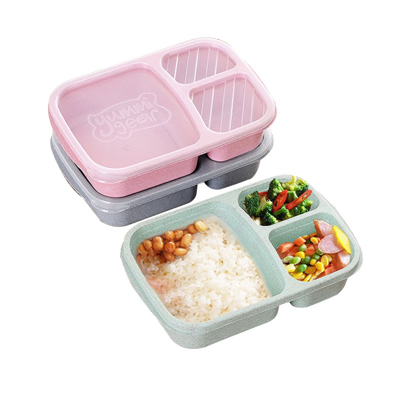 

Ecentio 3 Grid Lunch Wheat Straw Box Environmentally friendly Microwave Food Box
