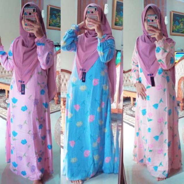 Gamis busui motif bunga silky dress by attin