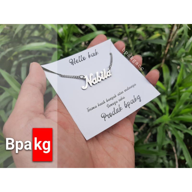 Kalung custom nama inisial Kalung ukir nama monel besi putih asli anti karat silver murah wanita cod