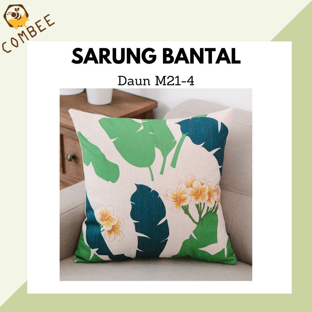 Pillow Case / Sarung Bantal / Sarung Tutup Bantal Sofa Kain Cotton Linen Daun M21